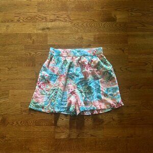 American Eagle Shorts Pull On Coral Blue Floral XS Soft Hawaiian Pockets Flowy
